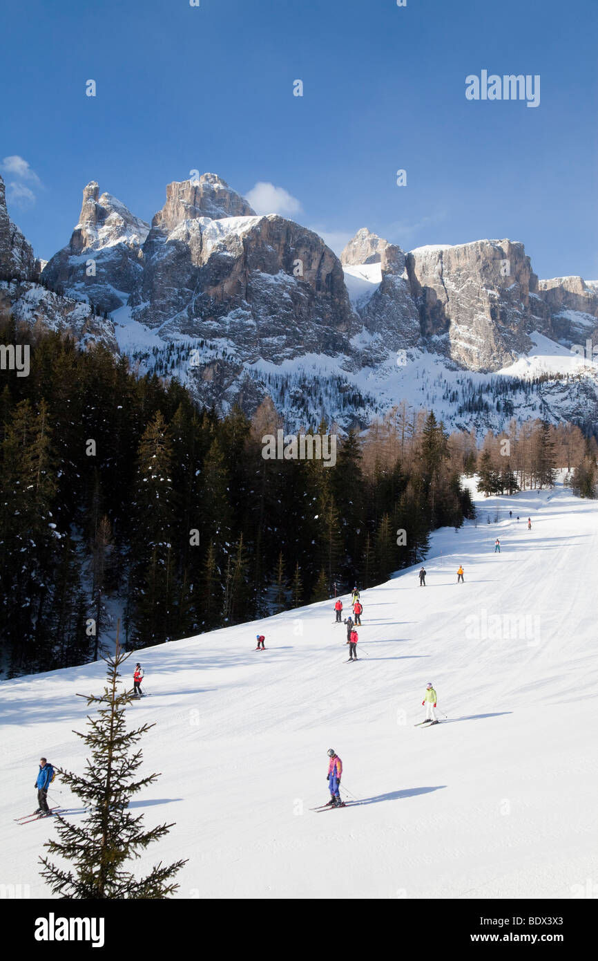 Sella Ronda ski area, Val Gardena, Sella Massif range, Dolomites, South Tirol, Trentino Alto-Adige, Italy Stock Photo