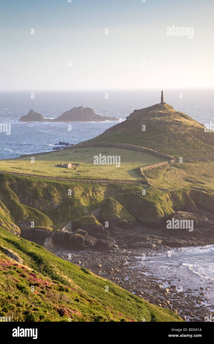 cape cornwall from porth ledden with the Brisons in the background; sunset; cornwall Stock Photo