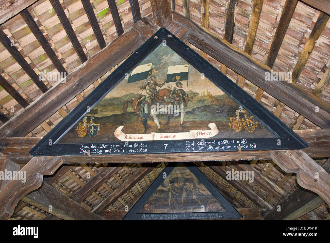400yearold Paintings on the Chapel Bridge over the Reuss River, next