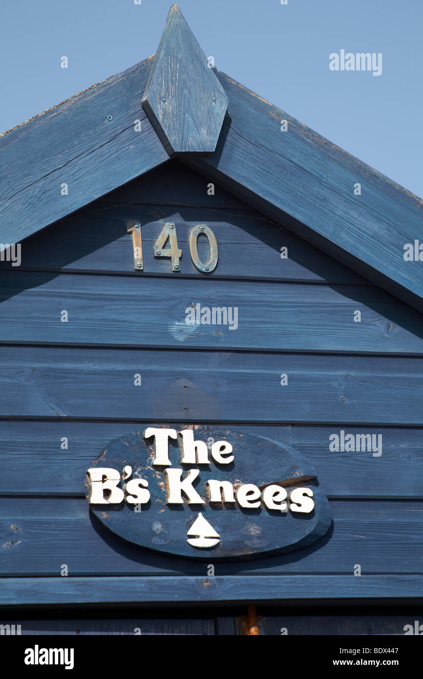 Number 140 beach hut The B's Knees at Mudeford Hengistbury Head, Christchurch, Dorset UK in Spring Stock Photo