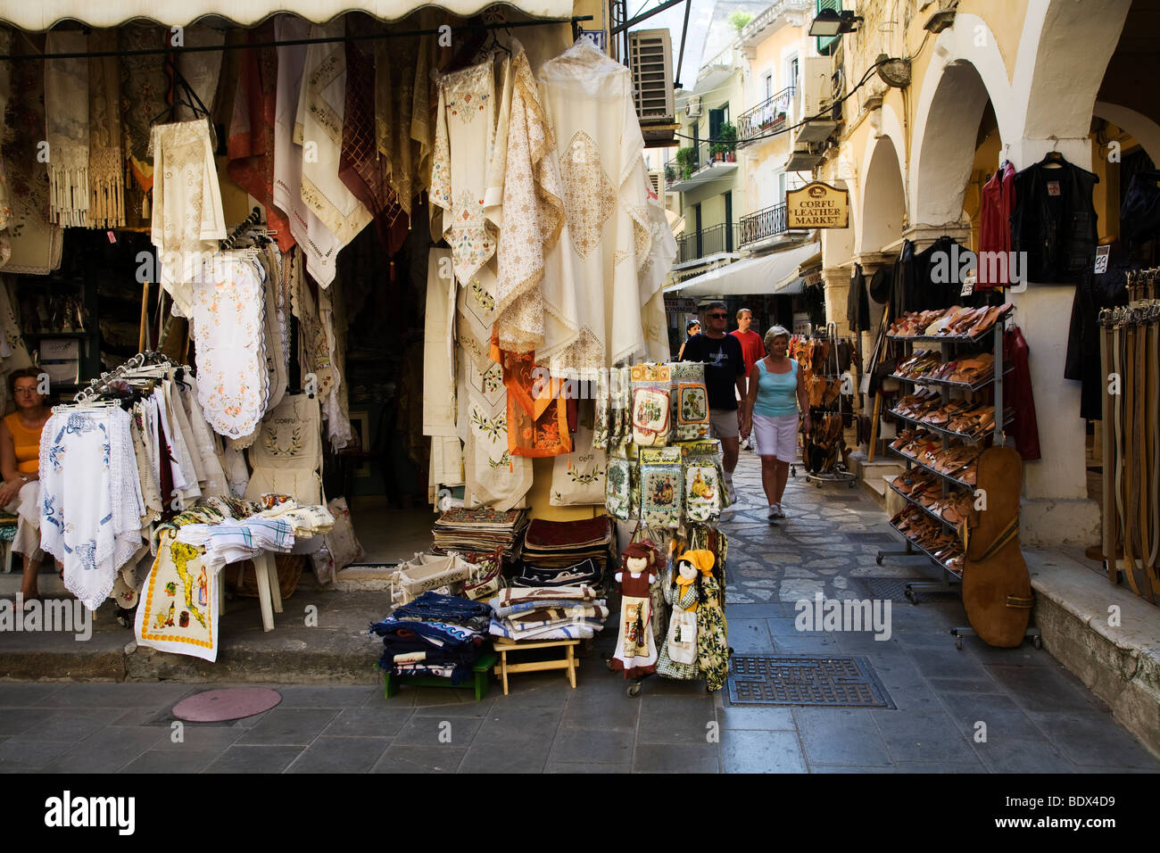 Back Street Wares of Old Town, Corfu, Greece. NO Property Release. NO Model Release Stock Photo