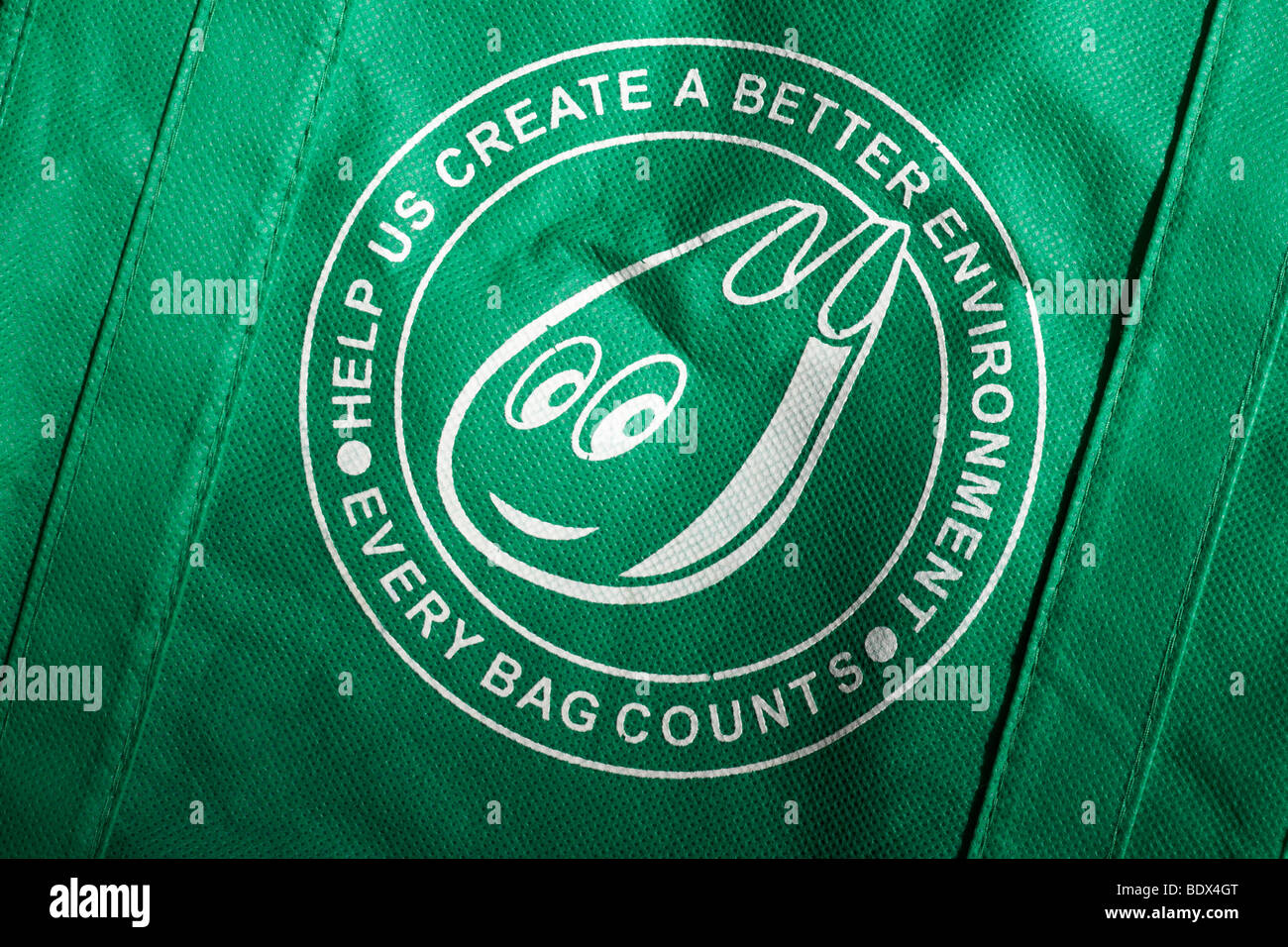 Help Us Create a Better Environment - Every Bag Counts shopping bag detail Stock Photo