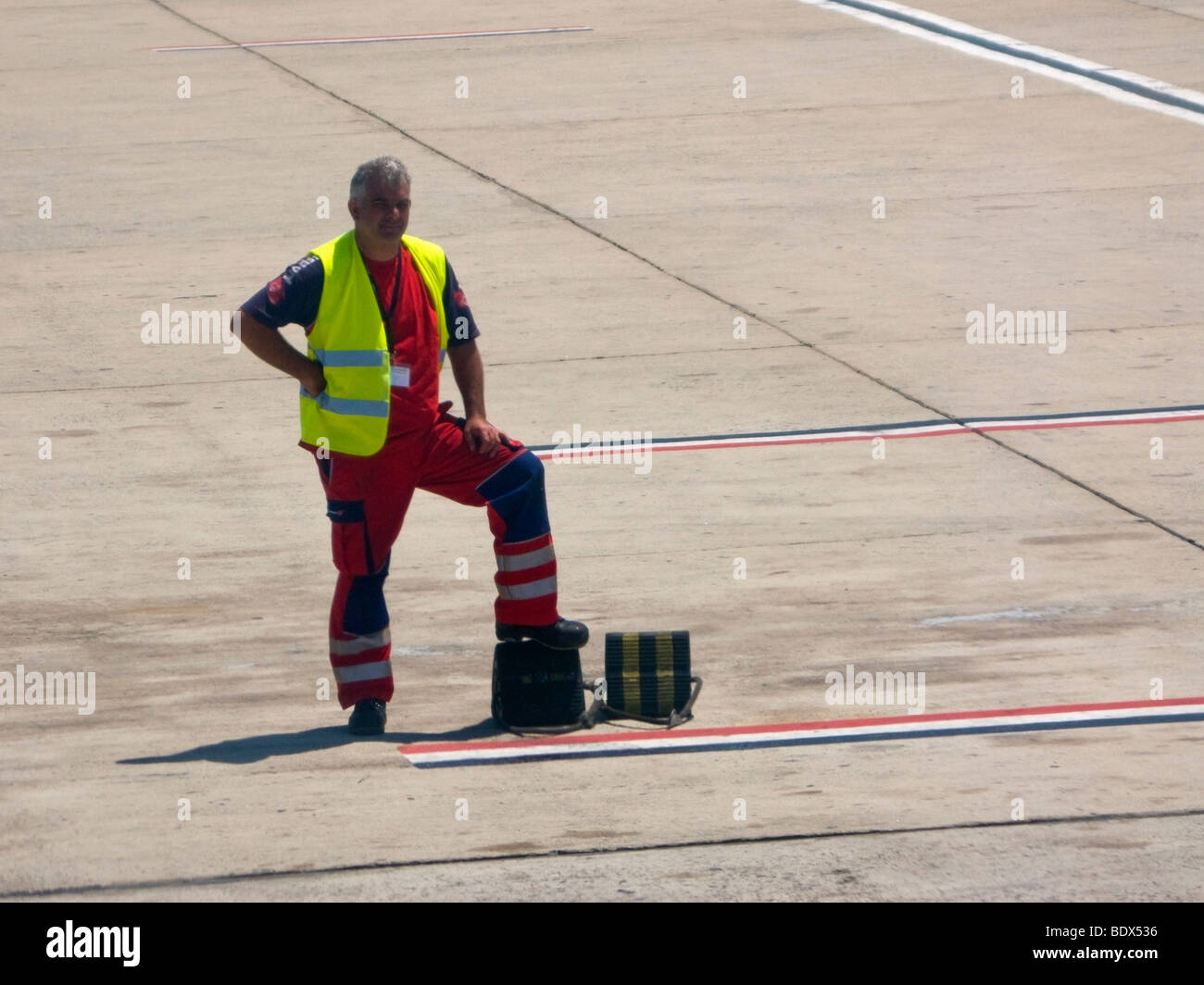 Confident looking man working for the airport in Larnaca airport, Cyprus. Stock Photo