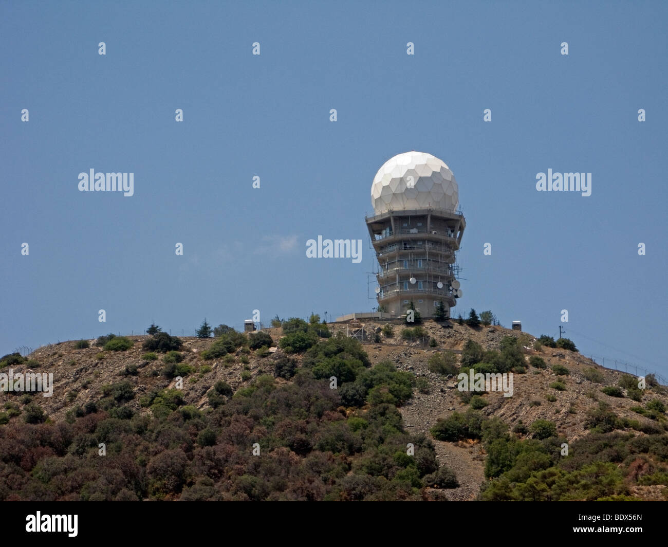 Telecommunications facility in the Troodos mountains, Cyprus. Stock Photo