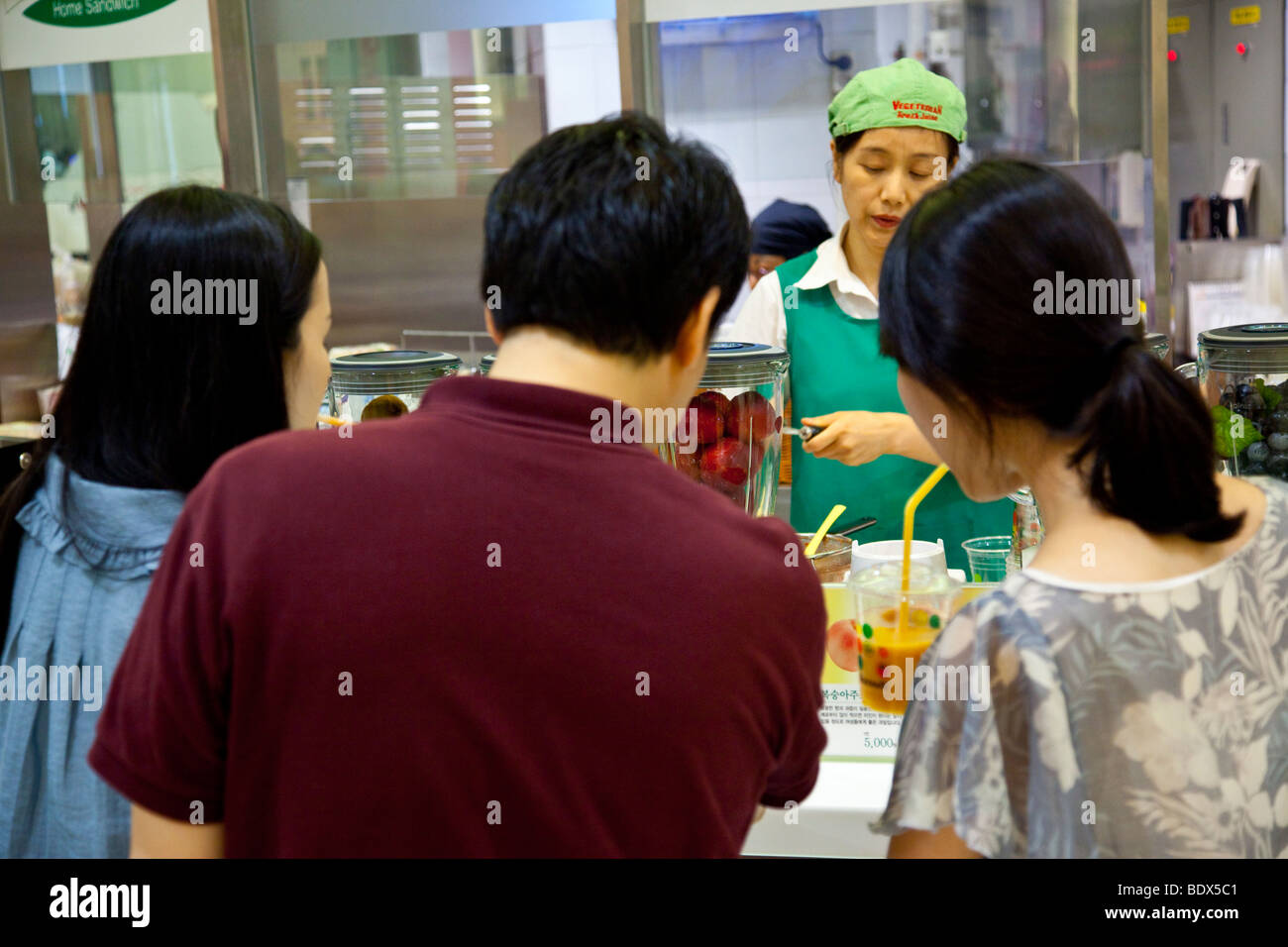Fresh fruit juice vendor in Shinsegae Department Store in Seoul South Korea Stock Photo Alamy