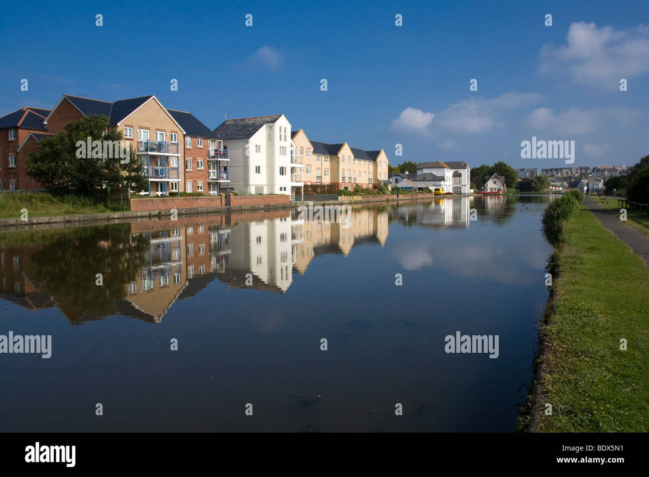 reflections in the bude canal; bude; cornwall Stock Photo