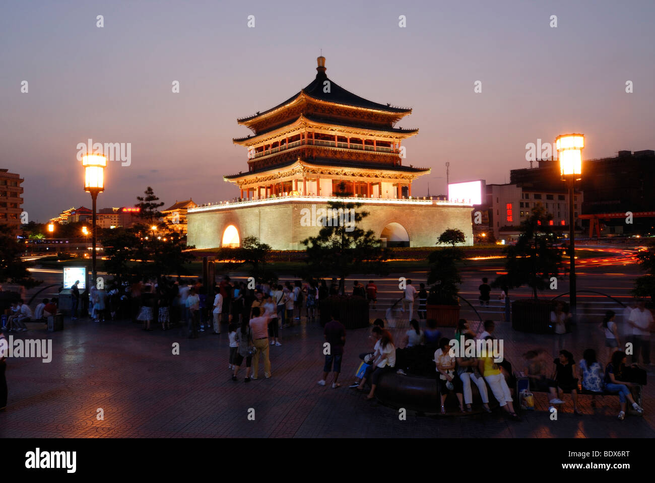 Drum Tower, Gu Lou, evening mood, Xian, Shaanxi, China, Asia Stock ...