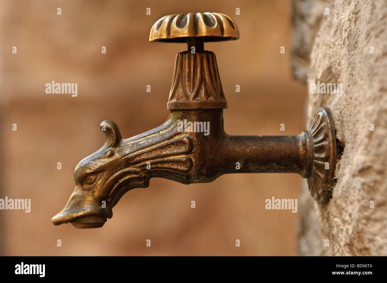 Nostalgic water-tap with a dragon's head Stock Photo