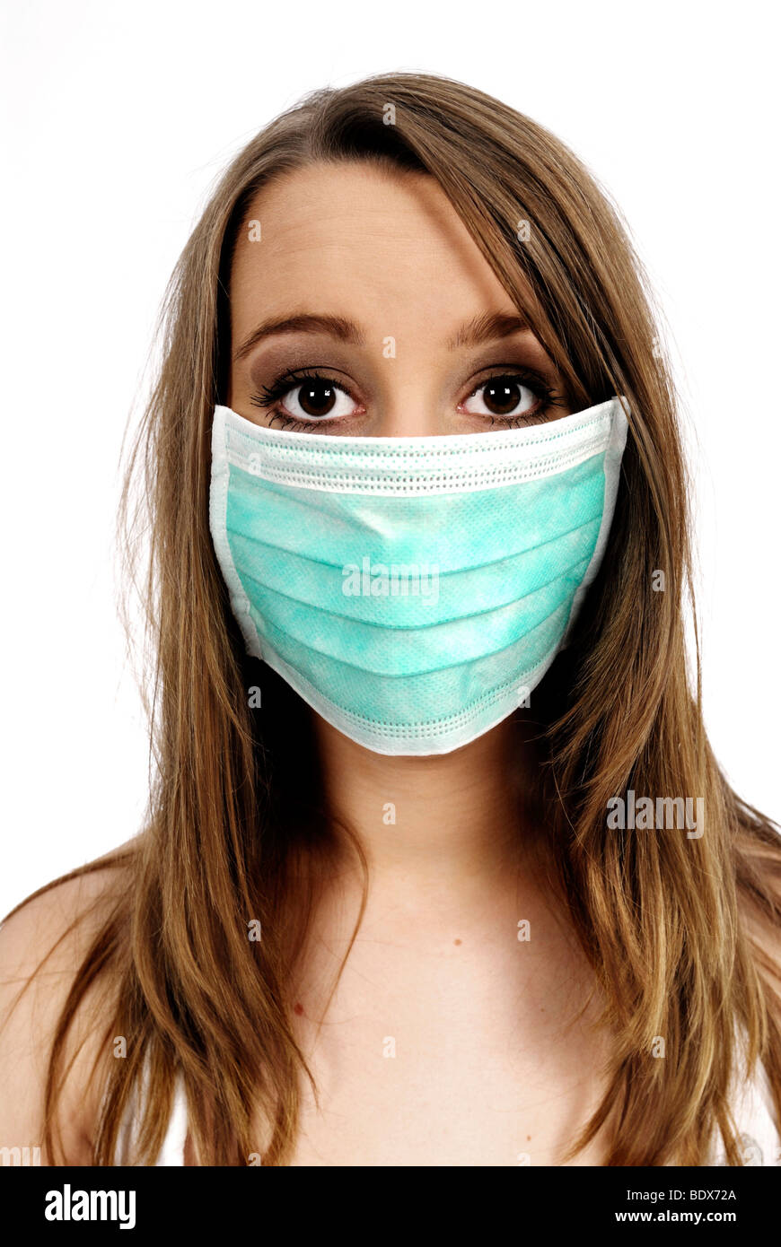 Woman with face mask, swine flu, flu viruses Stock Photo