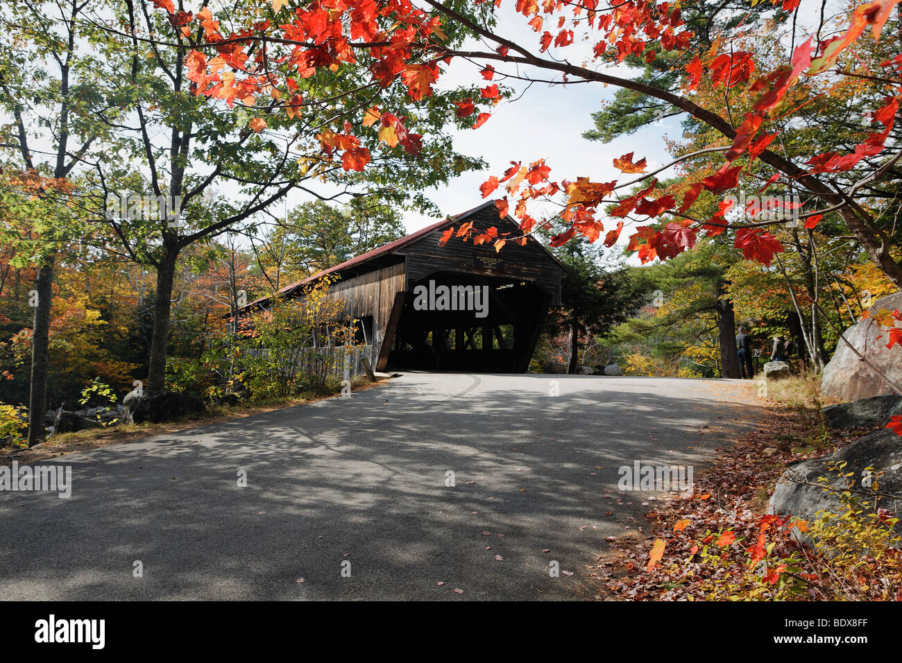 Low Angle View of a Covered Bridge, Albany, New Hampshire Stock Photo