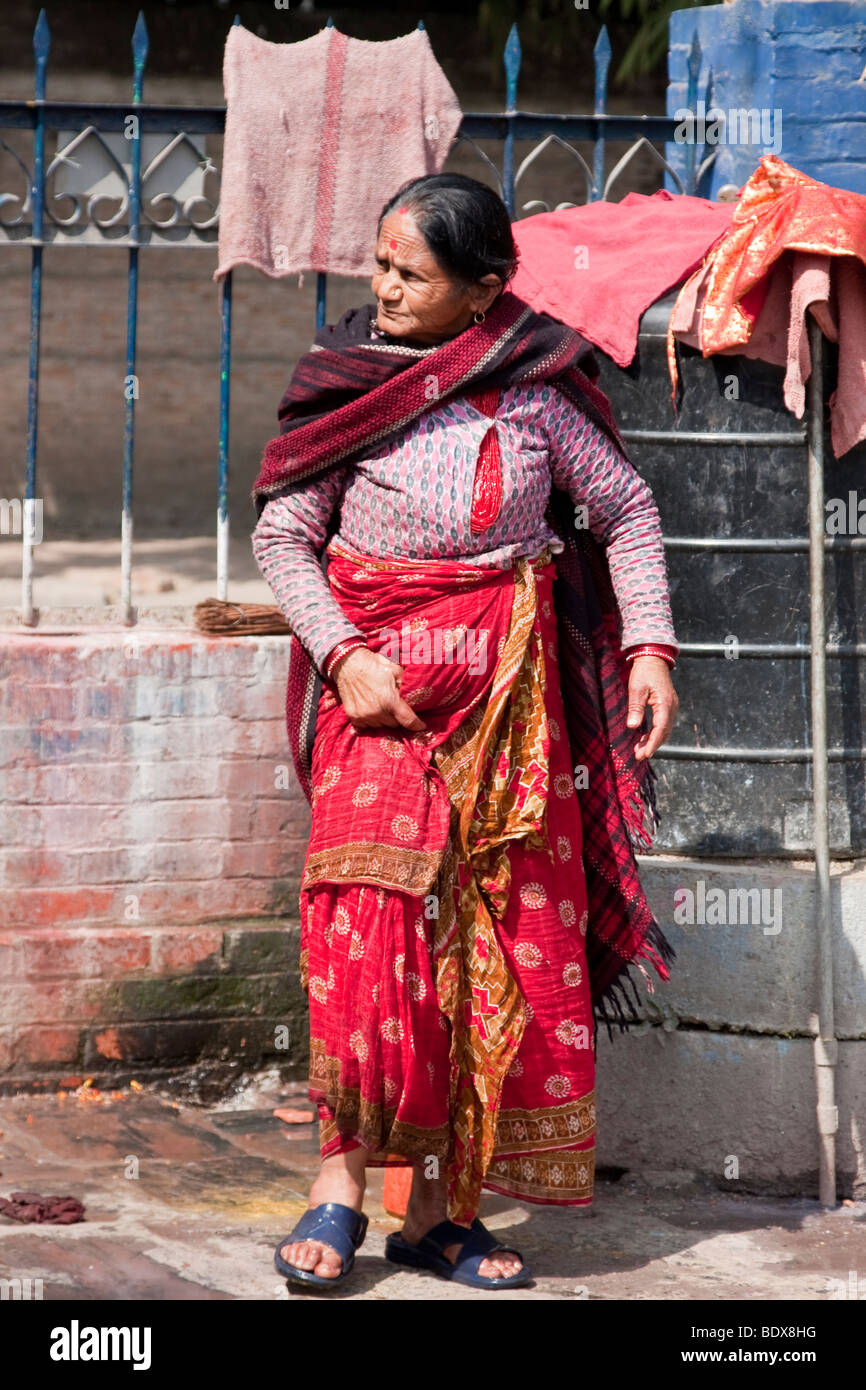 Kathmandu, Nepal. Nepali Woman in Traditional Dress. Stock Photo