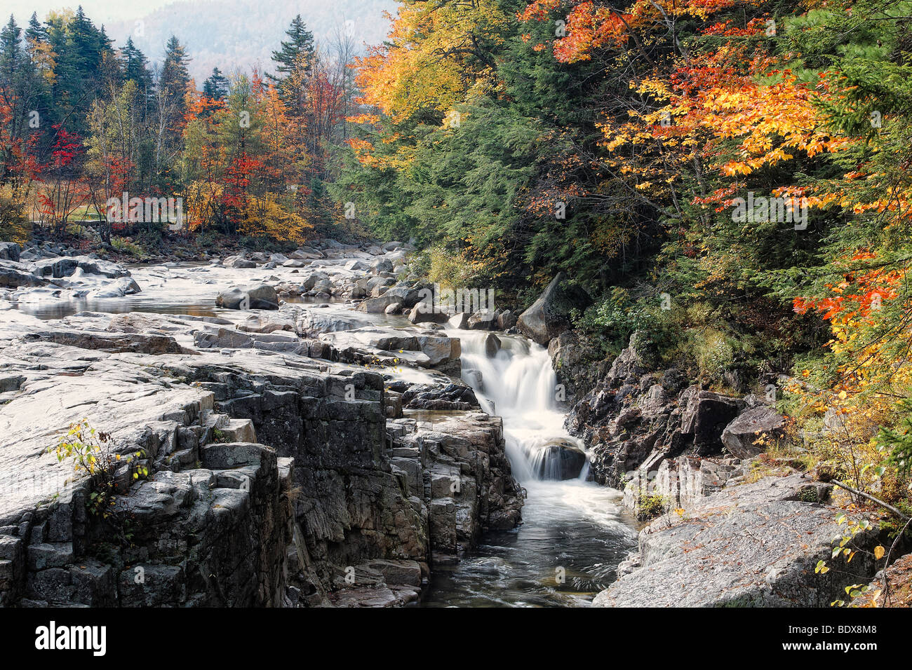 Waterfall in Rocky Creek Gorge, White Mountains, New Hampshire Stock Photo