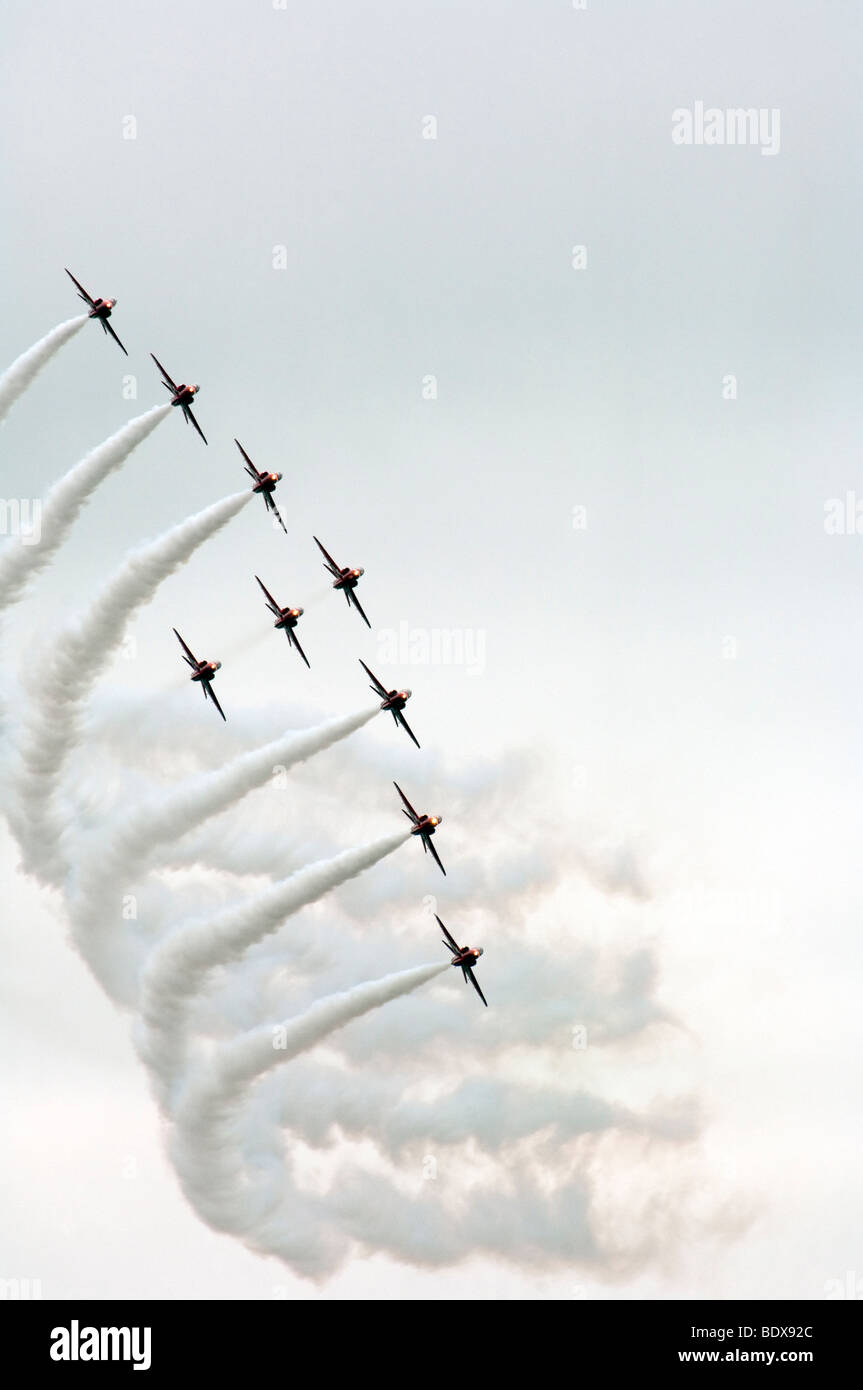 Red Arrows display team in formation flying, Dunsfold Wings and Wheels 2009 Stock Photo