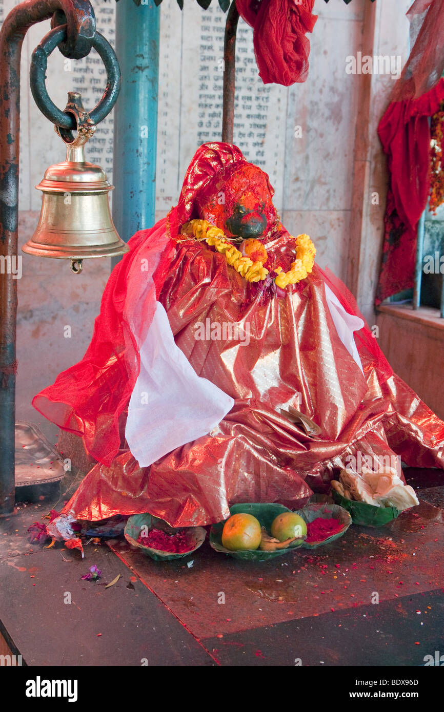 Kathmandu, Nepal. Hindu God Hanuman, the Monkey God, in a Neighborhood Temple. Stock Photo