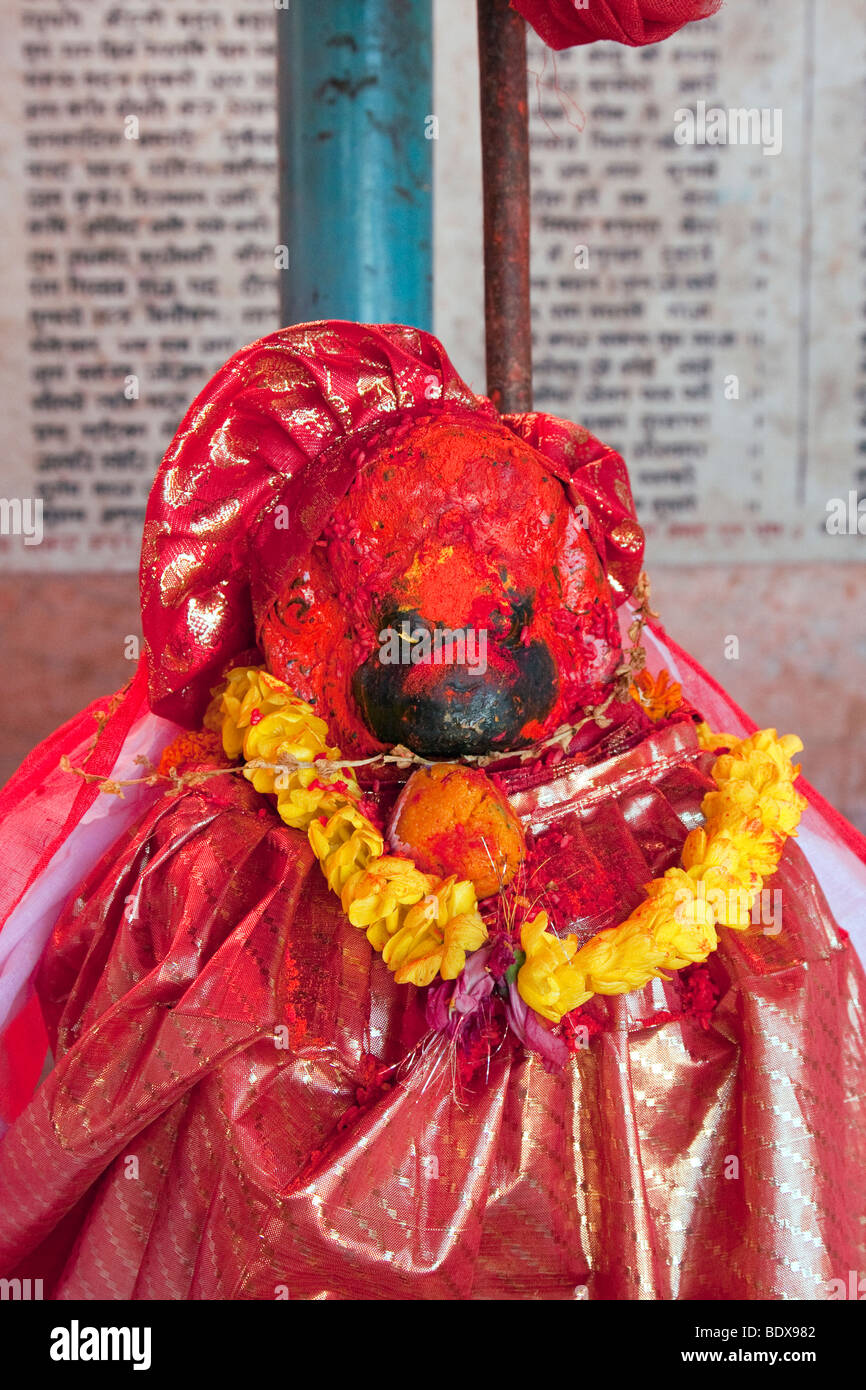 Kathmandu, Nepal. Hindu God Hanuman, the Monkey God, in a Neighborhood Temple. Stock Photo