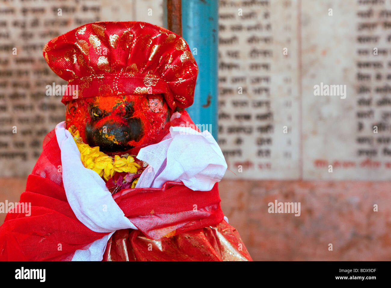 Kathmandu, Nepal. Hindu God Hanuman, the Monkey God, in a Neighborhood Temple. Stock Photo