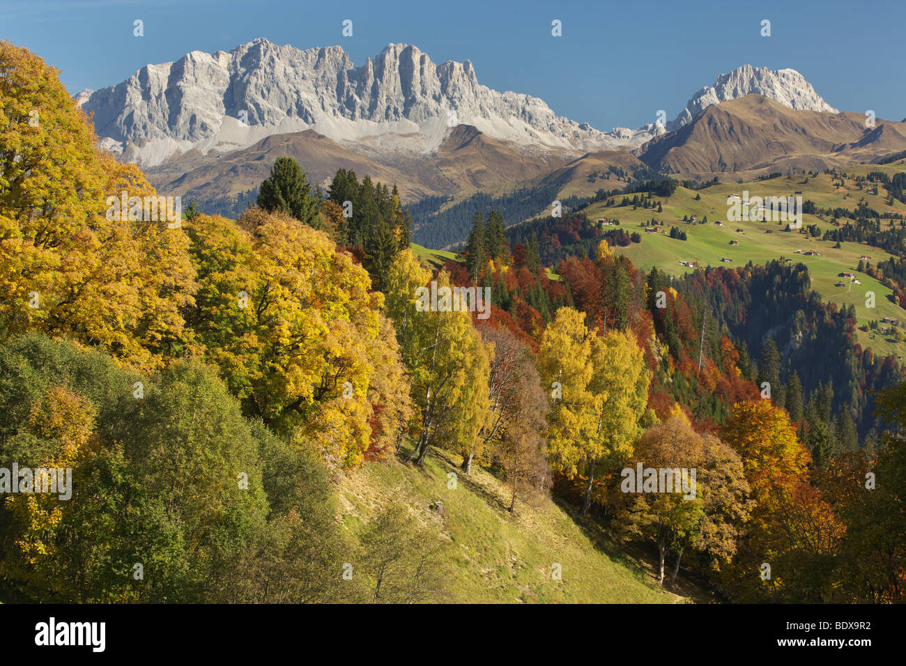 Autumn scenery in the mountains, Praettigau, Grisons, Switzerland, Europe Stock Photo