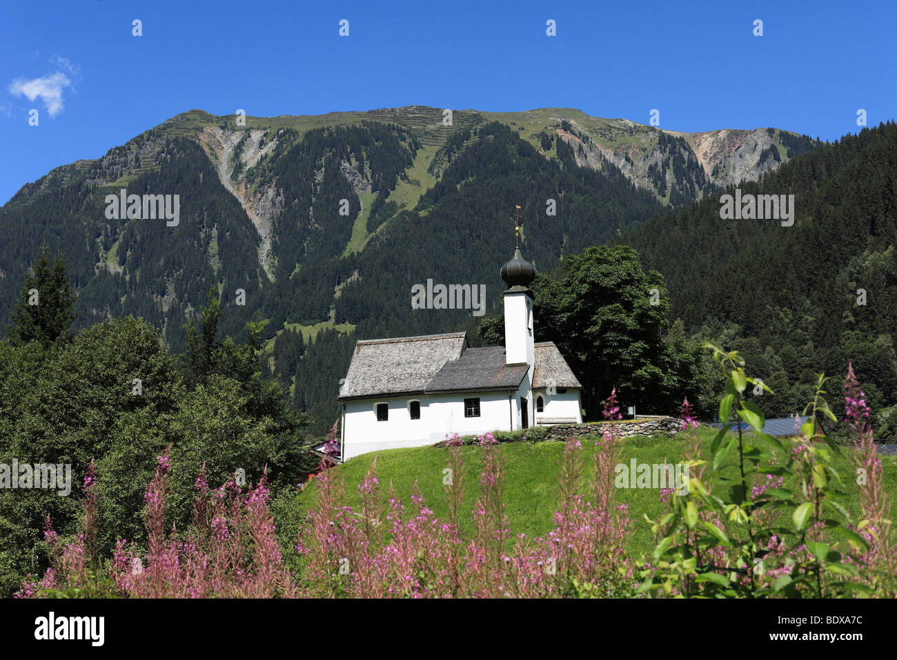 Church in Gaschurn, Montafon, Vorarlberg, Austria, Europe Stock Photo