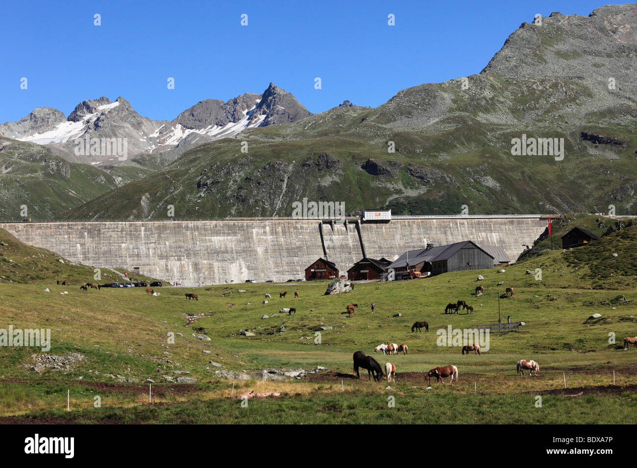 Silvretta Reservoir dam, Bielerhoehe, Grossvermunt, Silvretta Group, Vorarlberg, Austria, Europe Stock Photo