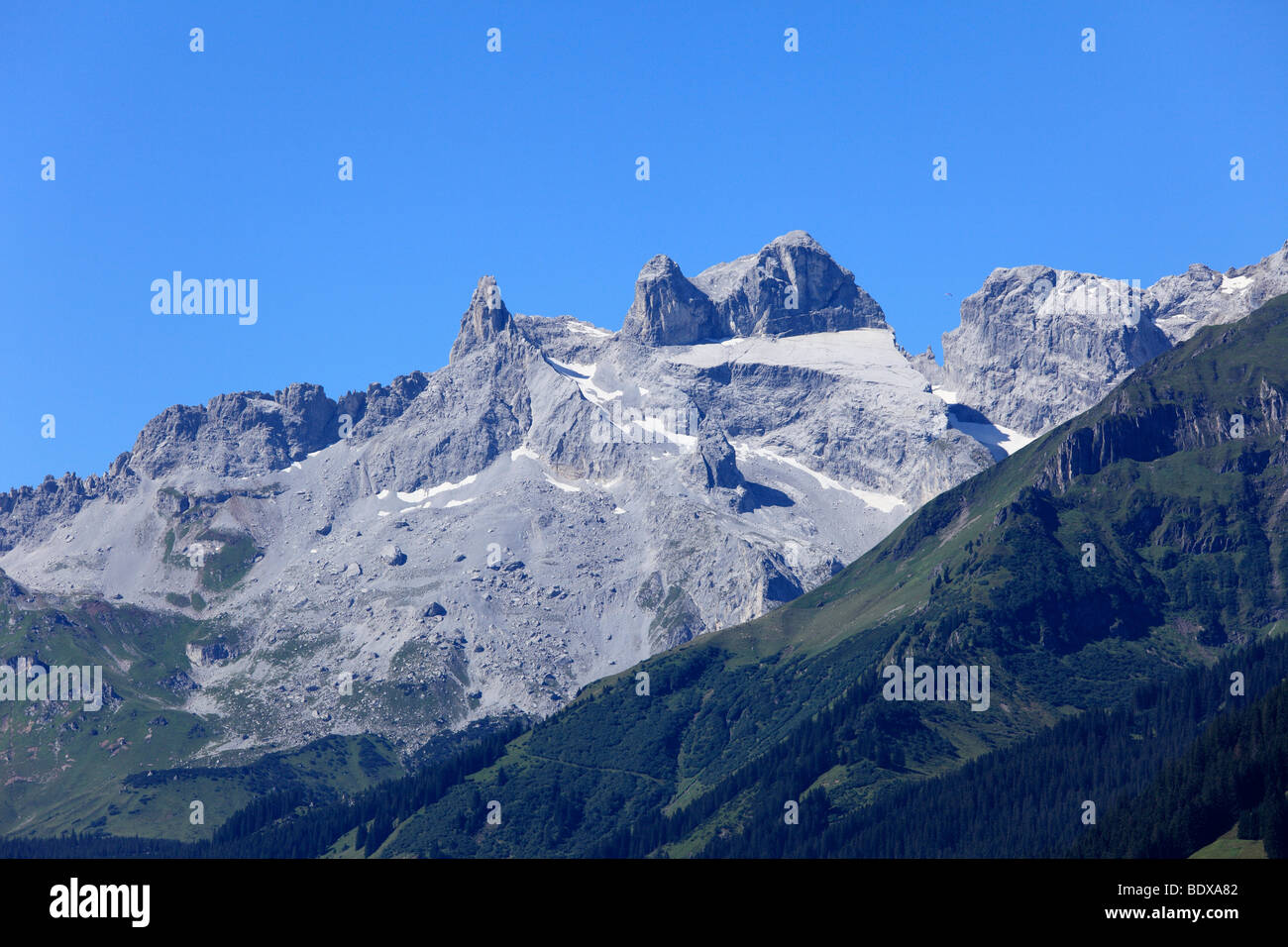 Three Towers, Raetikon, Montafon, Vorarlberg, Austria, Europe Stock Photo