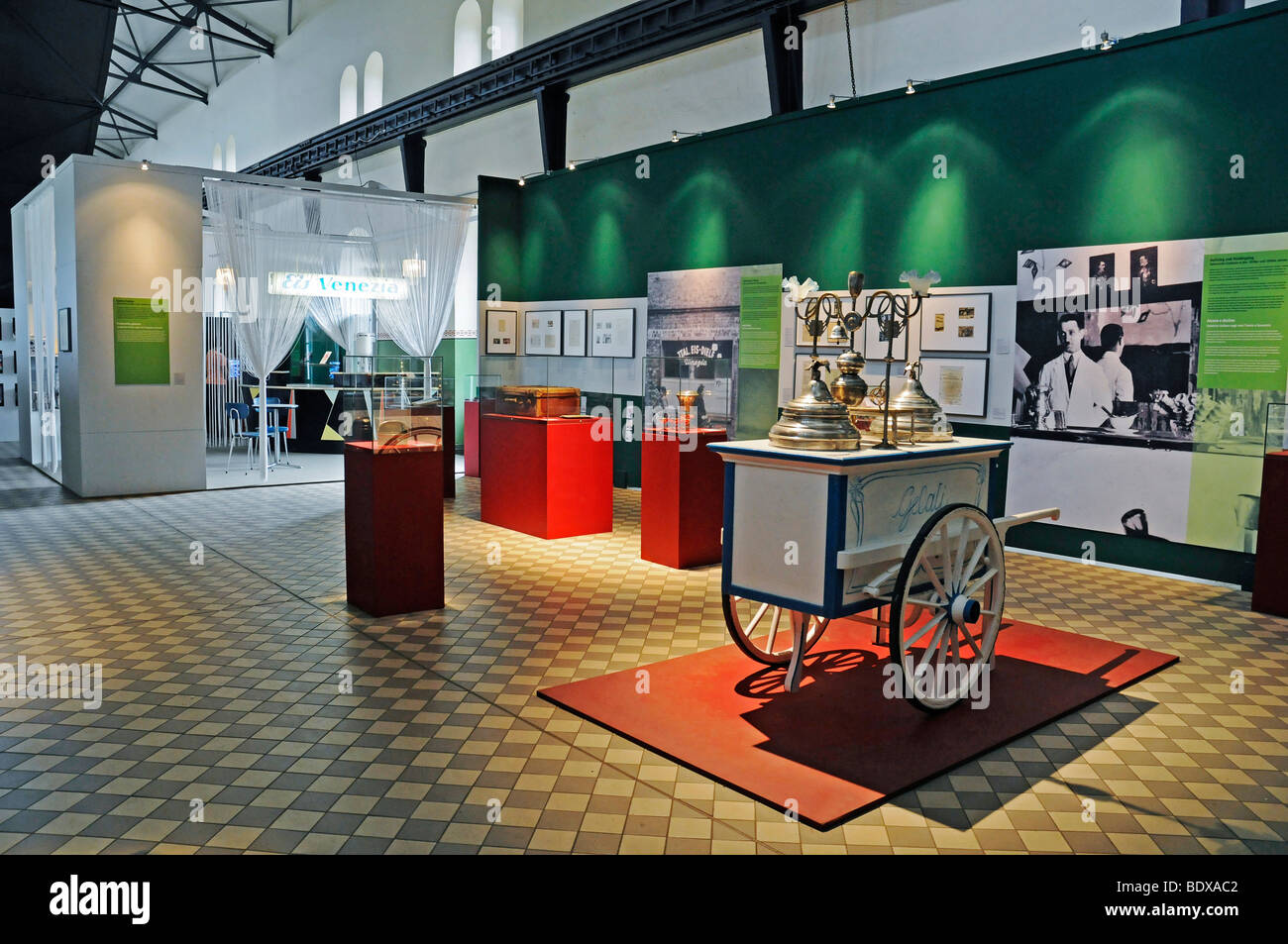 Historical ice-cream truck, Italian ice cream parlors, exhibition, Zeche Hannover mine, LWL Industriemuseum industrial museum,  Stock Photo