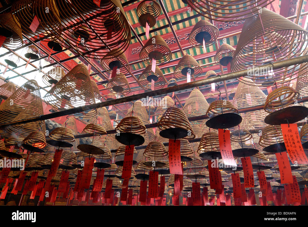 Incense as sacrifice in the Man Mo Temple, Hong Kong, China, Asia Stock Photo