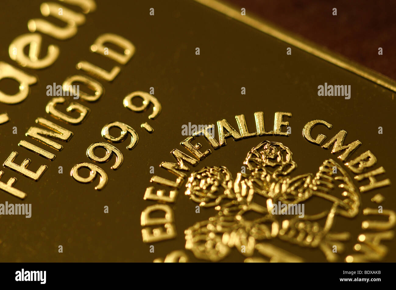 20 gram gold bars, Feingold 999.9, detail, macro Stock Photo