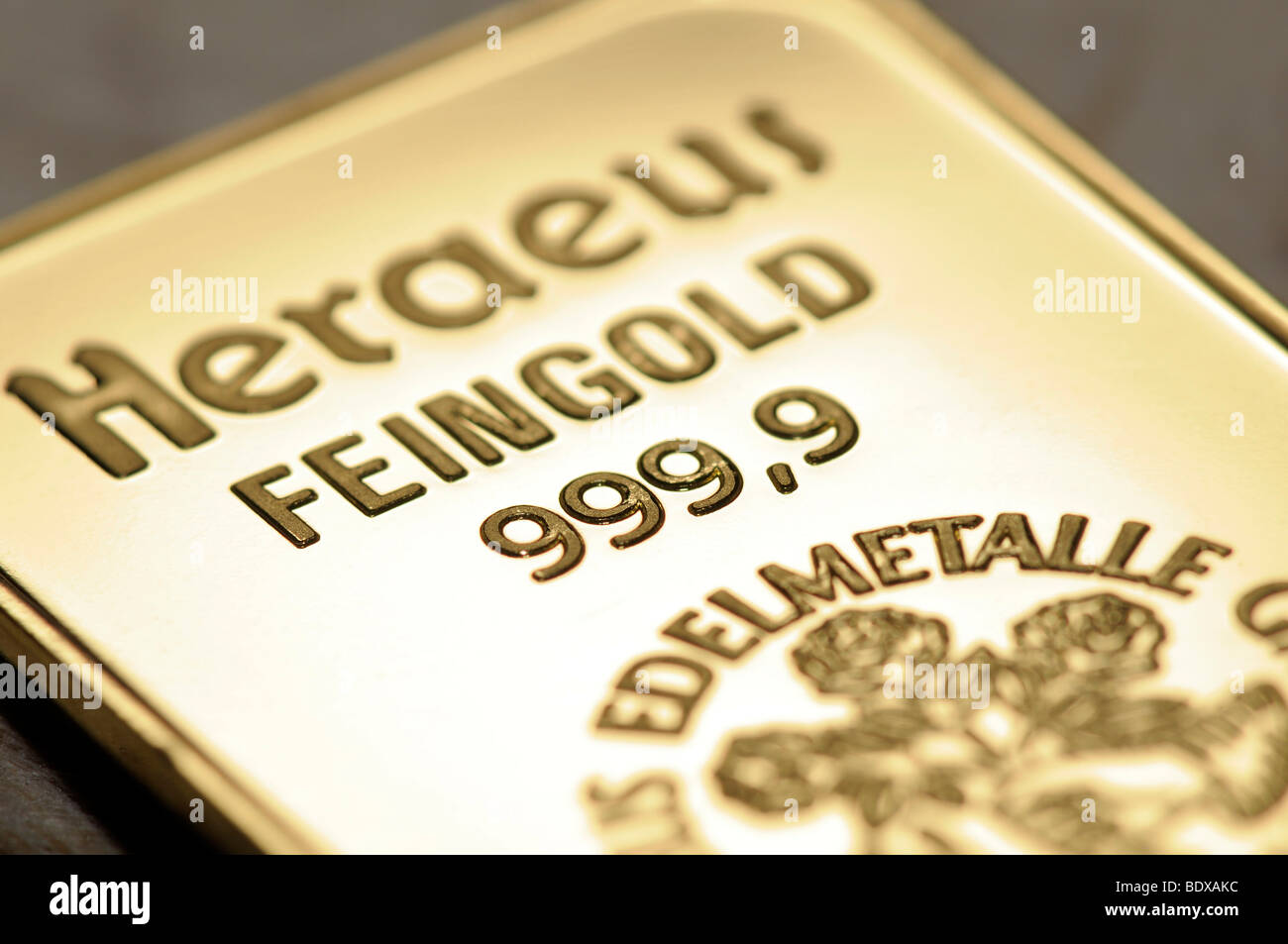 20 gram gold bars, Feingold 999.9, detail, macro Stock Photo