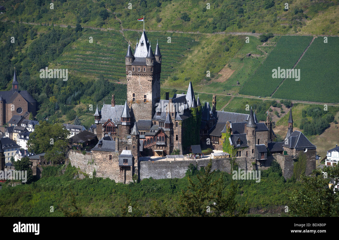 The imperial castle high above the Moselle at Cochem, Rhineland-Palatinate, Germany, Europe Stock Photo
