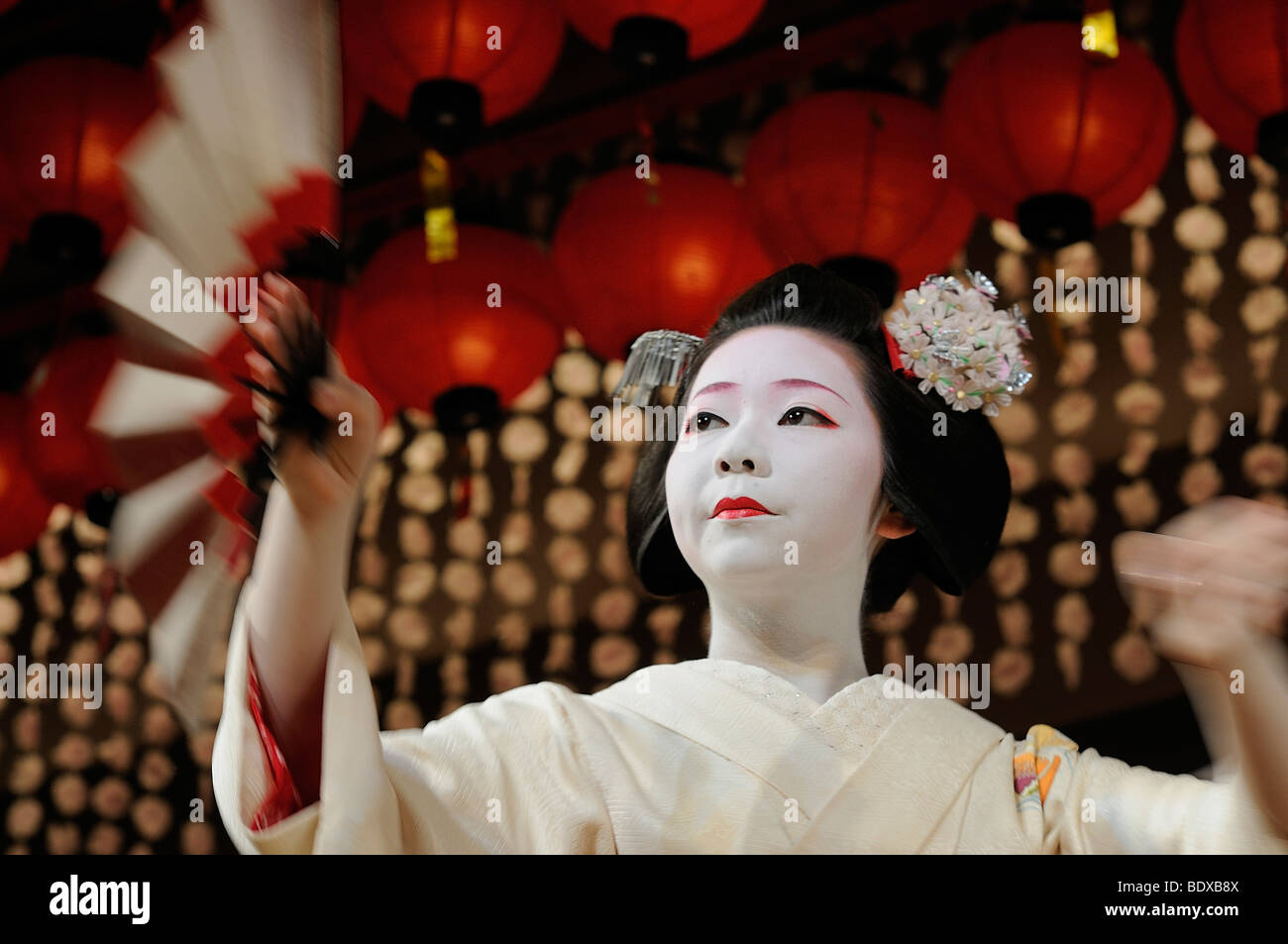 Miyako-Odori, Maiko dance by a Geisha candidate in spring, Gion District, Kyoto, Japan, Asia Stock Photo