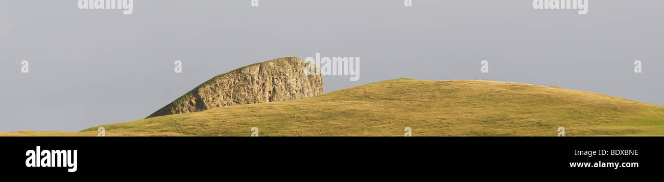 Panorama of Sheep Rock on Fair Isle Shetland Stock Photo