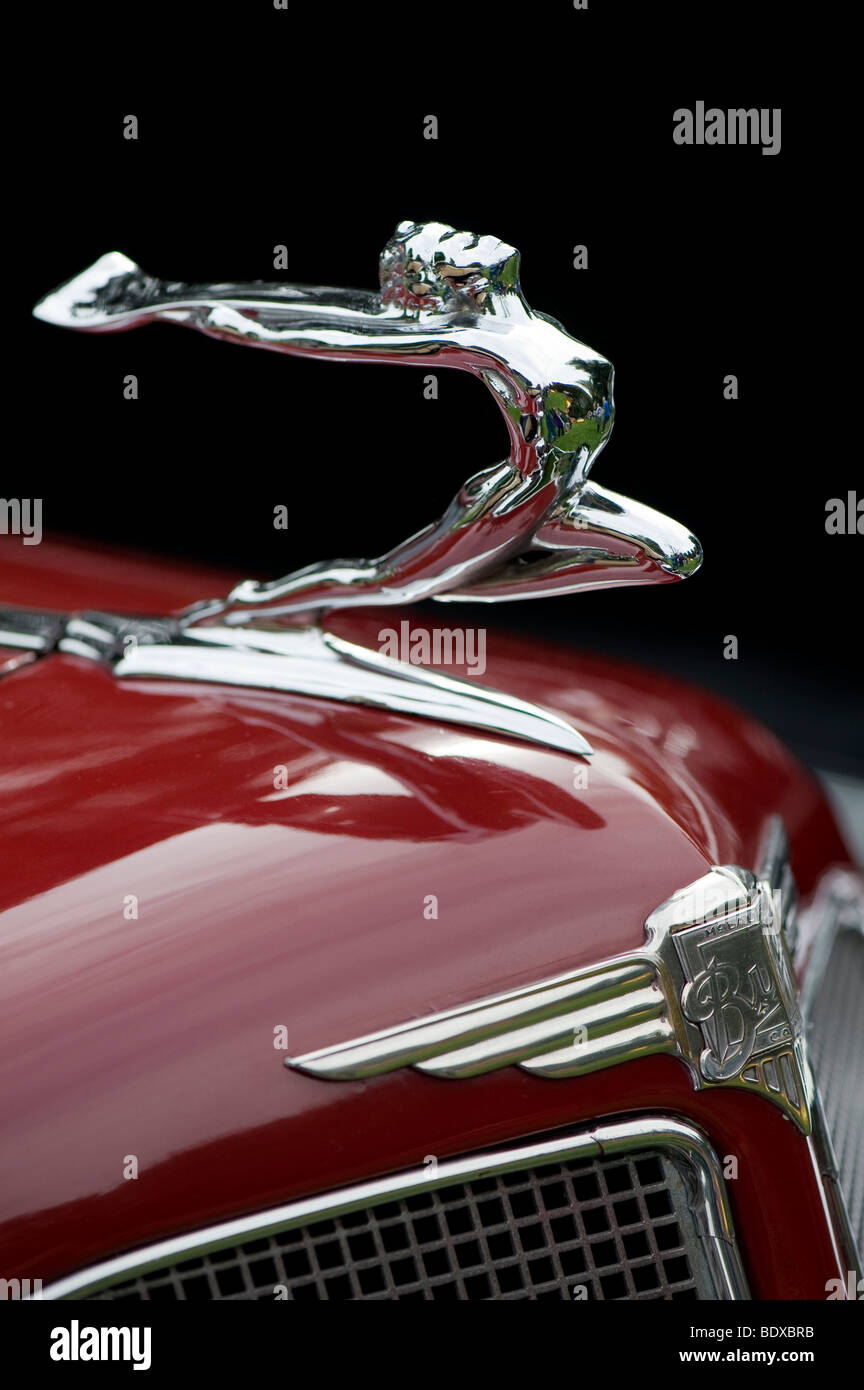 Buick hood ornament and front end of this classic American car Stock
