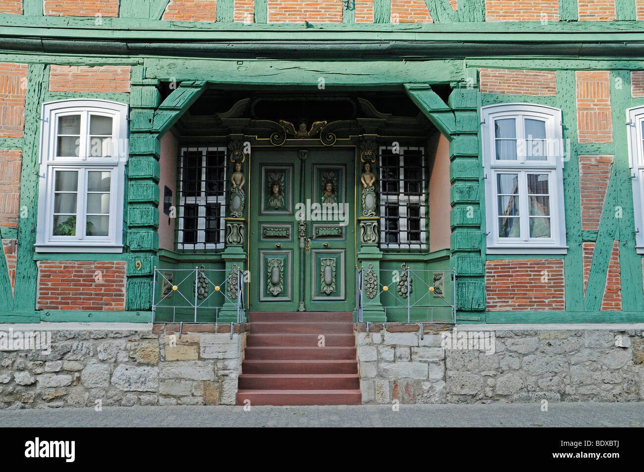 Baroque portal, door, entrance, Hartwigsches Haus house, half-timbered houses, Korbach, Hesse, Germany, Europe Stock Photo