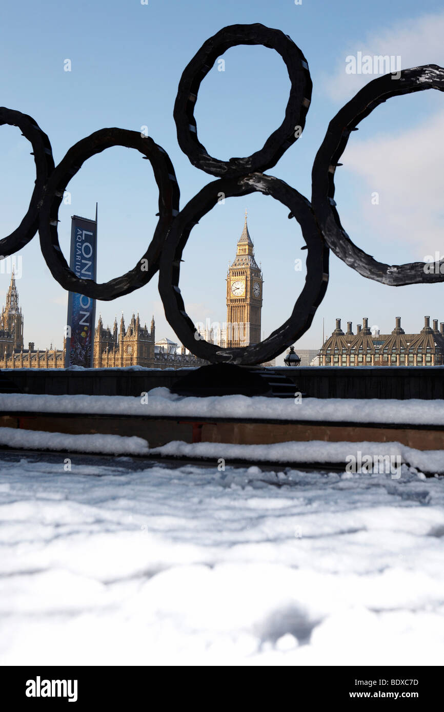 LONDON: BIG BEN IN THE SNOW Stock Photo