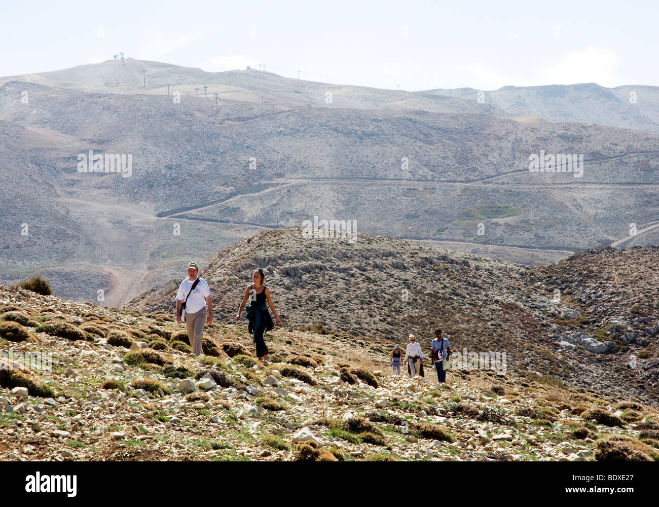 Western tourists hiking in the Chabrouh mountains in Lebanon Stock Photo