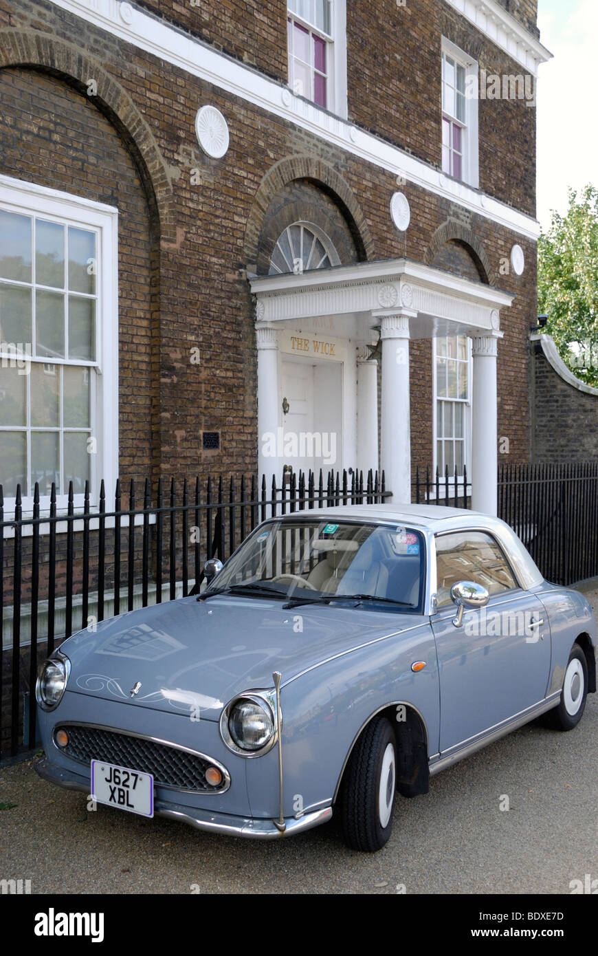 Retro car parked outside 'The Wick' on Richmond Hill, Richmondupon
