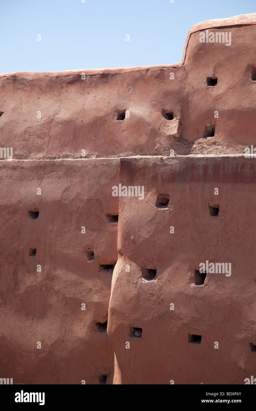 The city walls of Marakech near Bab Agnaou in Morocco Stock Photo