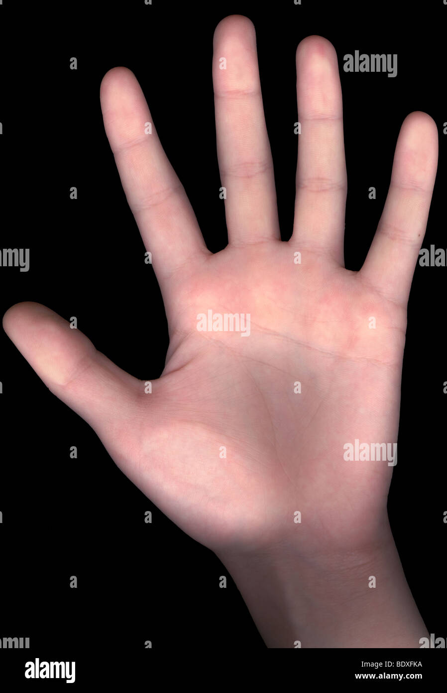 close up one hand isolated over black Stock Photo