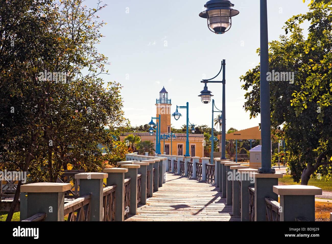 Boardwalk Leading to a Lighthouse, Point Figuras Lighthouse. Arroyo, Puerto Rico Stock Photo