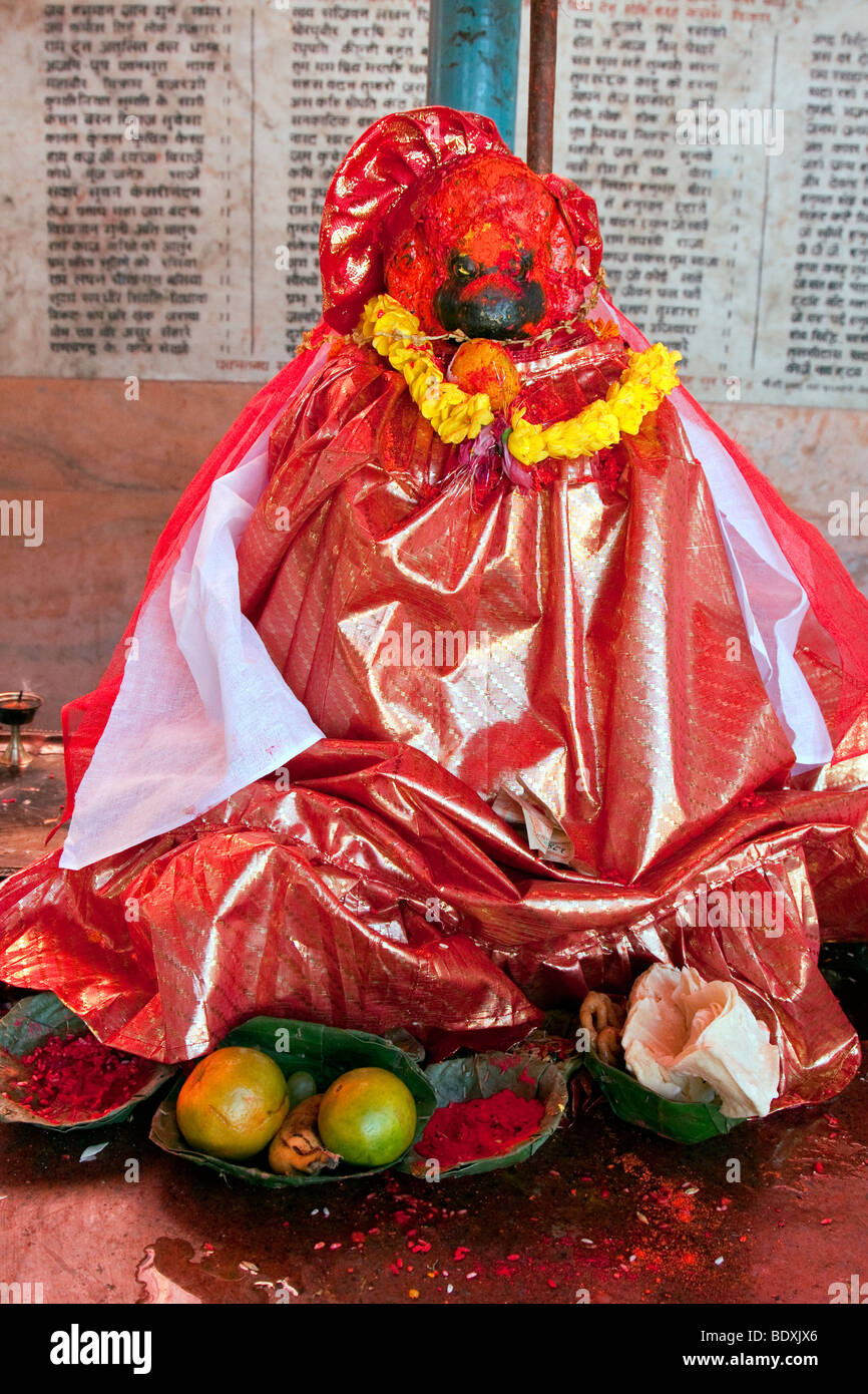 Kathmandu, Nepal. Hindu God Hanuman, the Monkey God, in a Neighborhood Temple. Stock Photo