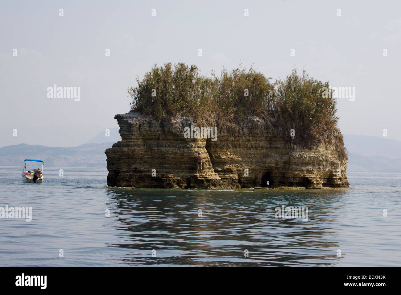 Snorkelling around the rock. Corfu channel. Greece. NO Model Release Stock Photo