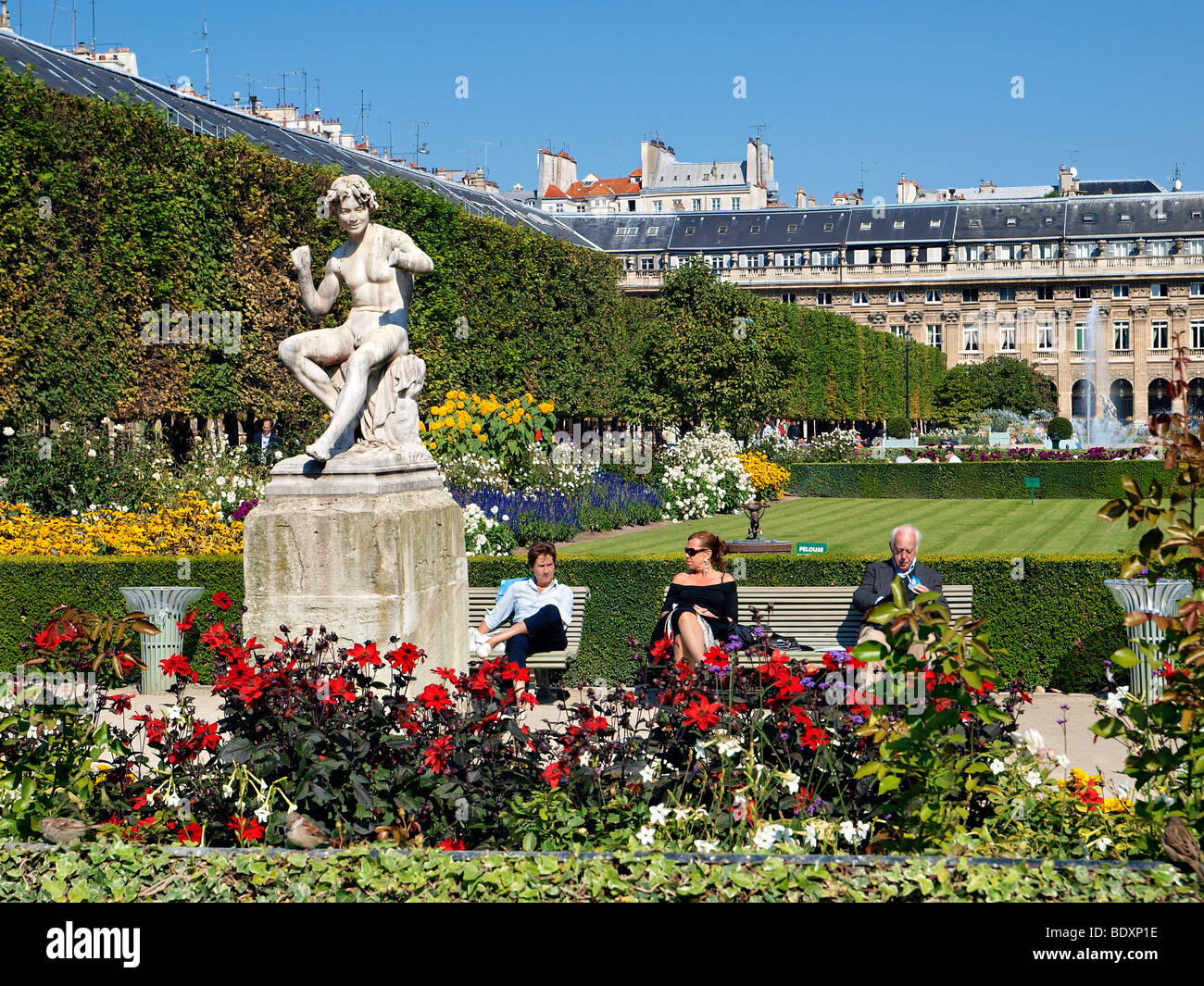 The gardens at Palais Royal Paris, France. Stock Photo