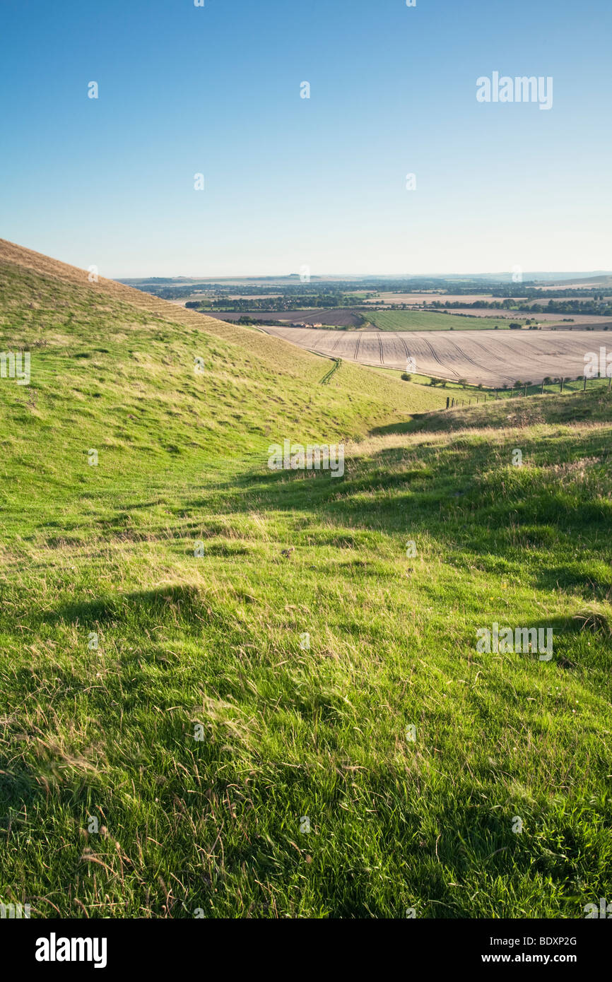 View of Valley below Pewsey Hills from the footpath to Tan Hill, Wiltshire, Uk Stock Photo