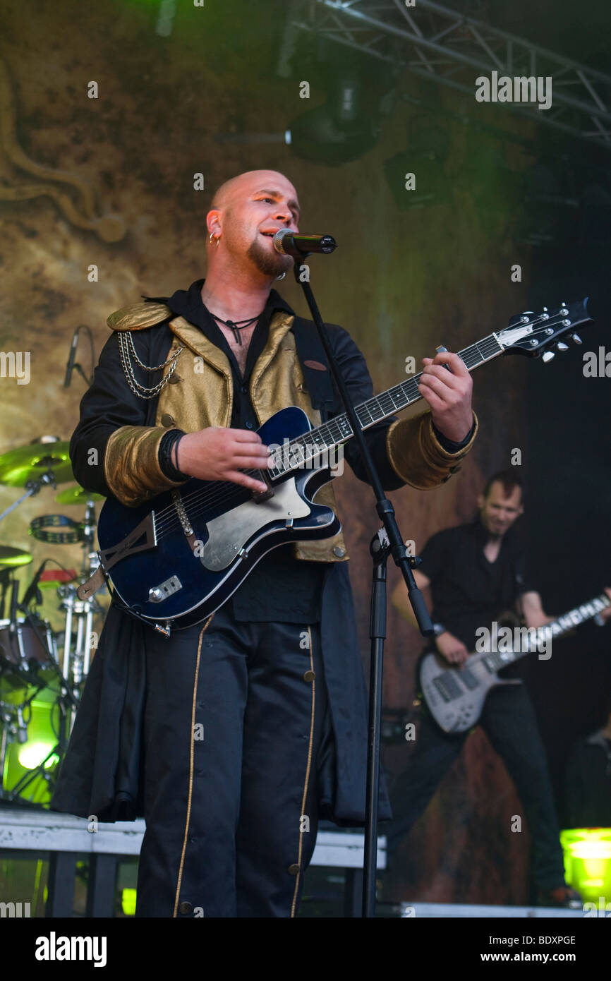 Thomas Lindner, singer and front man of the German medieval folk-rock band  Schandmaul live at the Heitere Open Air festival in Stock Photo - Alamy