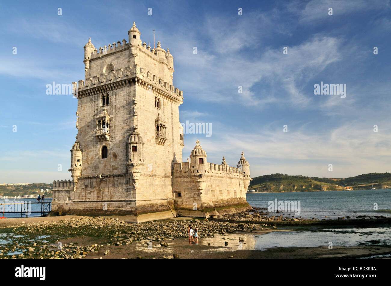 Torre de Belem, defensive fortification from the 16th century, UNESCO World Heritage Site, at the mouth of the Tagus River, Bel Stock Photo