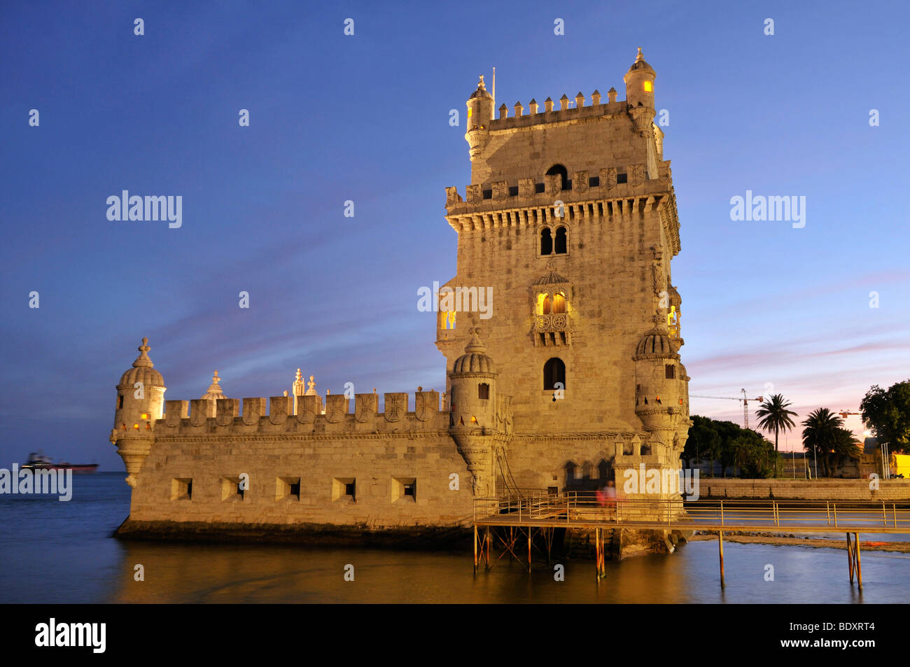 Torre de Belem, defensive fortification from the 16th century, UNESCO World Heritage Site, at the mouth of the Tagus River, Bel Stock Photo