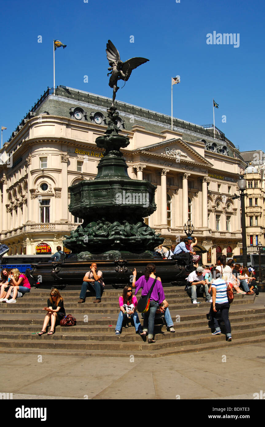 Piccadilly Circus square with the Shaftesbury memorial fountain and statue of Anteros by Alfred Gilbert, London, UK, Europe Stock Photo