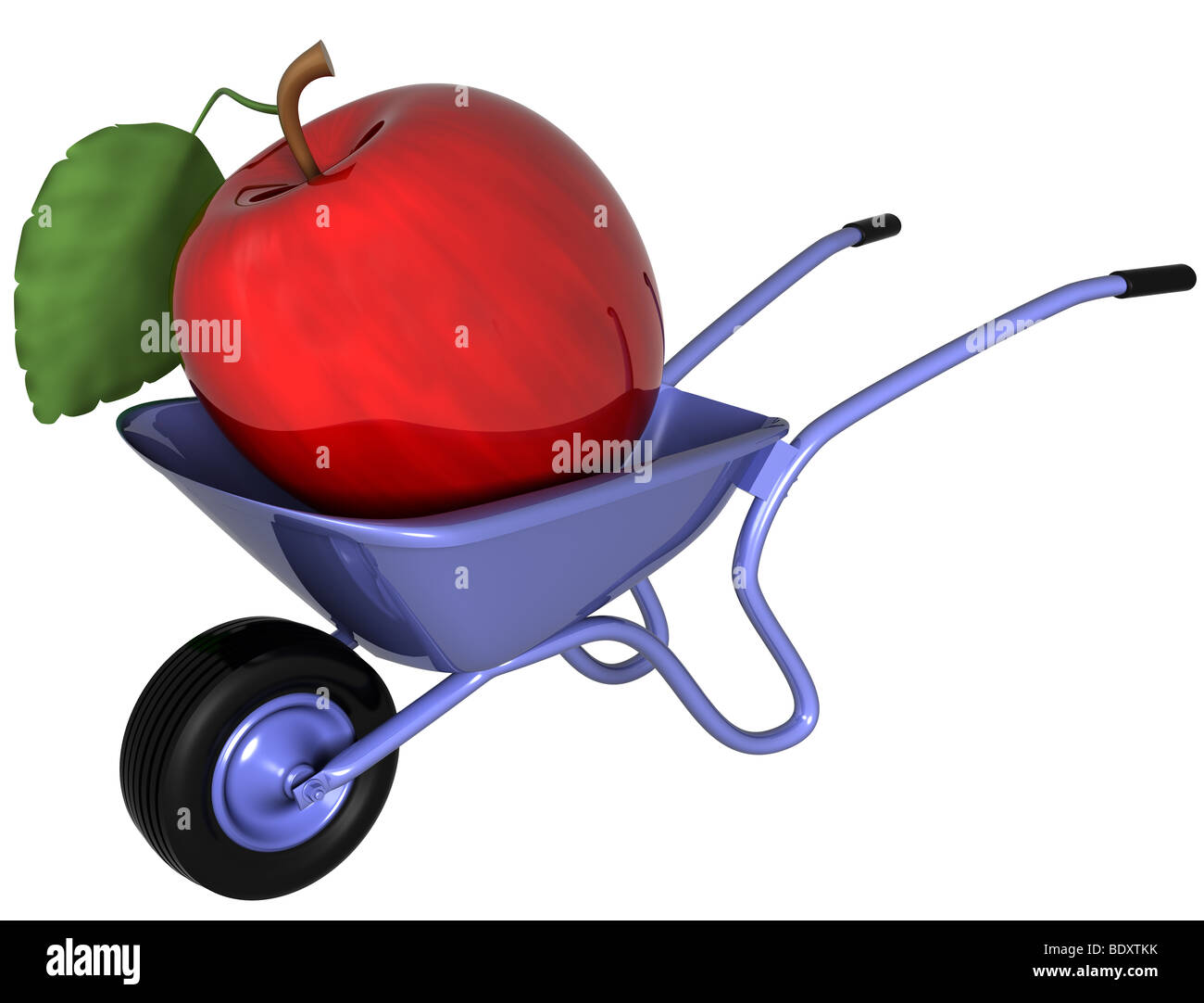 Isolated illustration of a giant apple sitting in a wheelbarrow Stock Photo