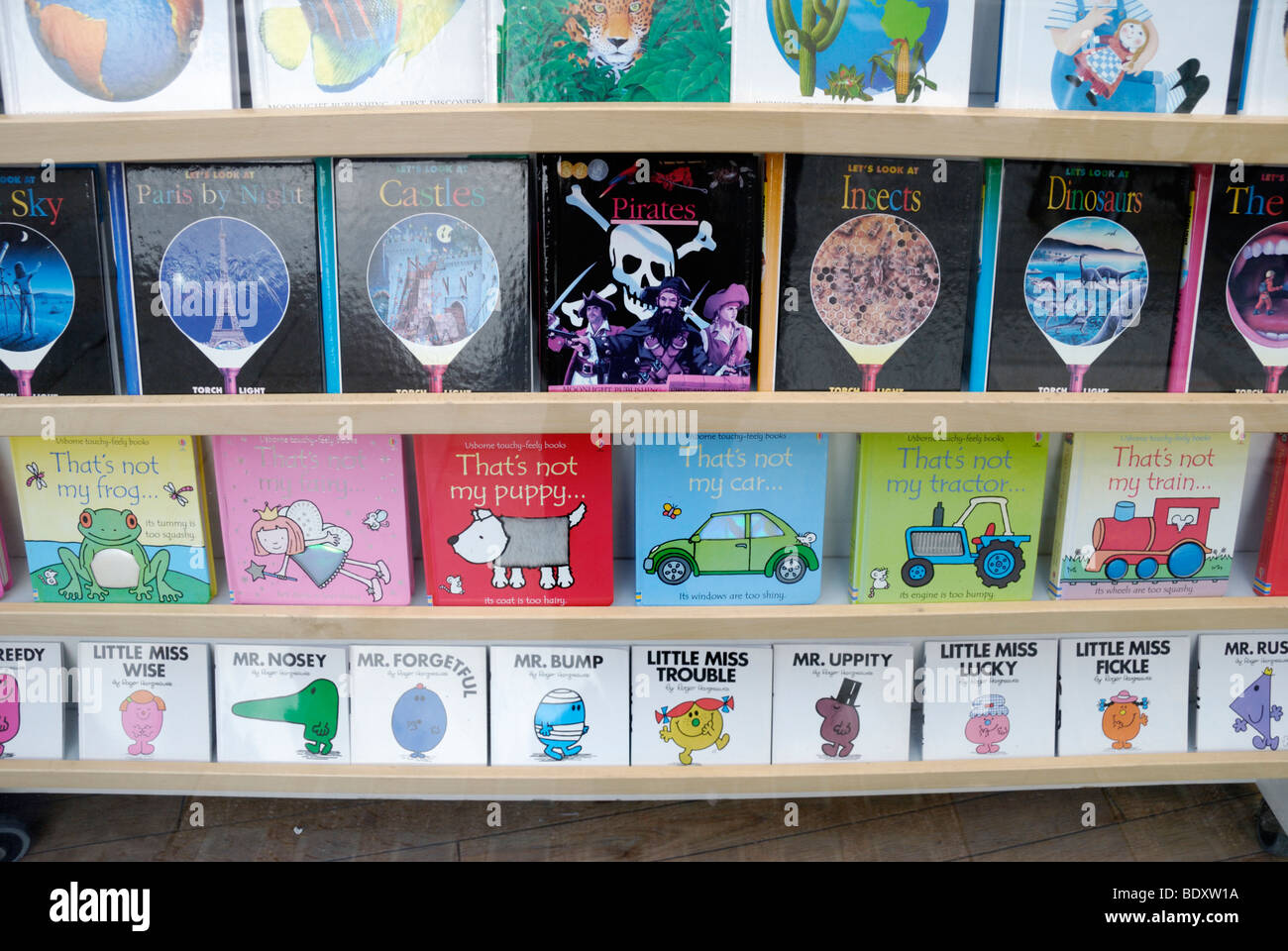 Children's books in a UK shop window Stock Photo