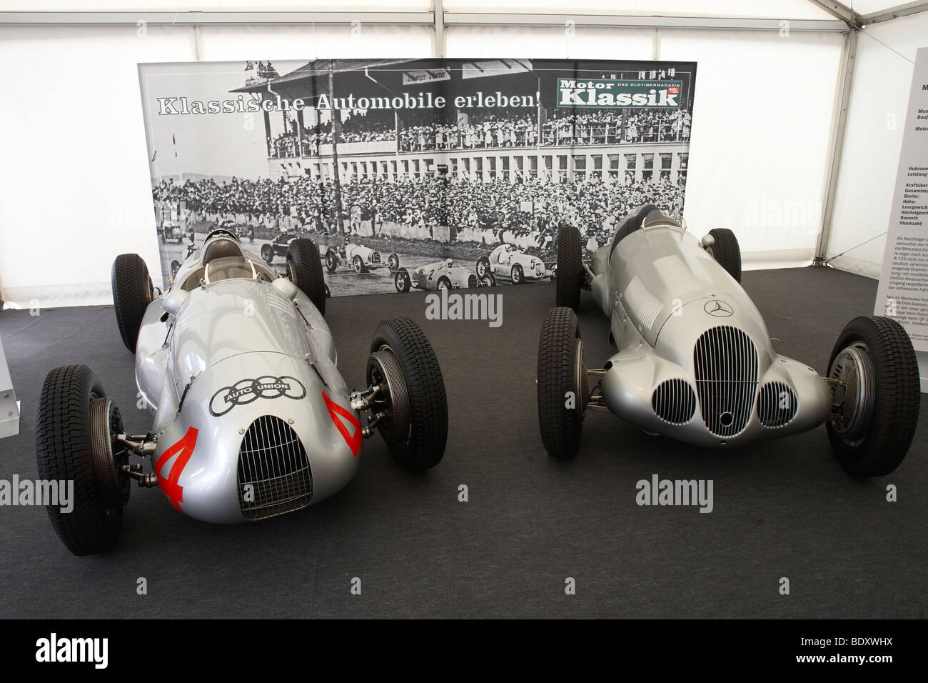 Mercedes-Benz W125 Silberpfeil, built in 1937, and the Auto Union type D, built in 1938, AvD Oldtimer Grand Prix 2009, Nuerburg Stock Photo